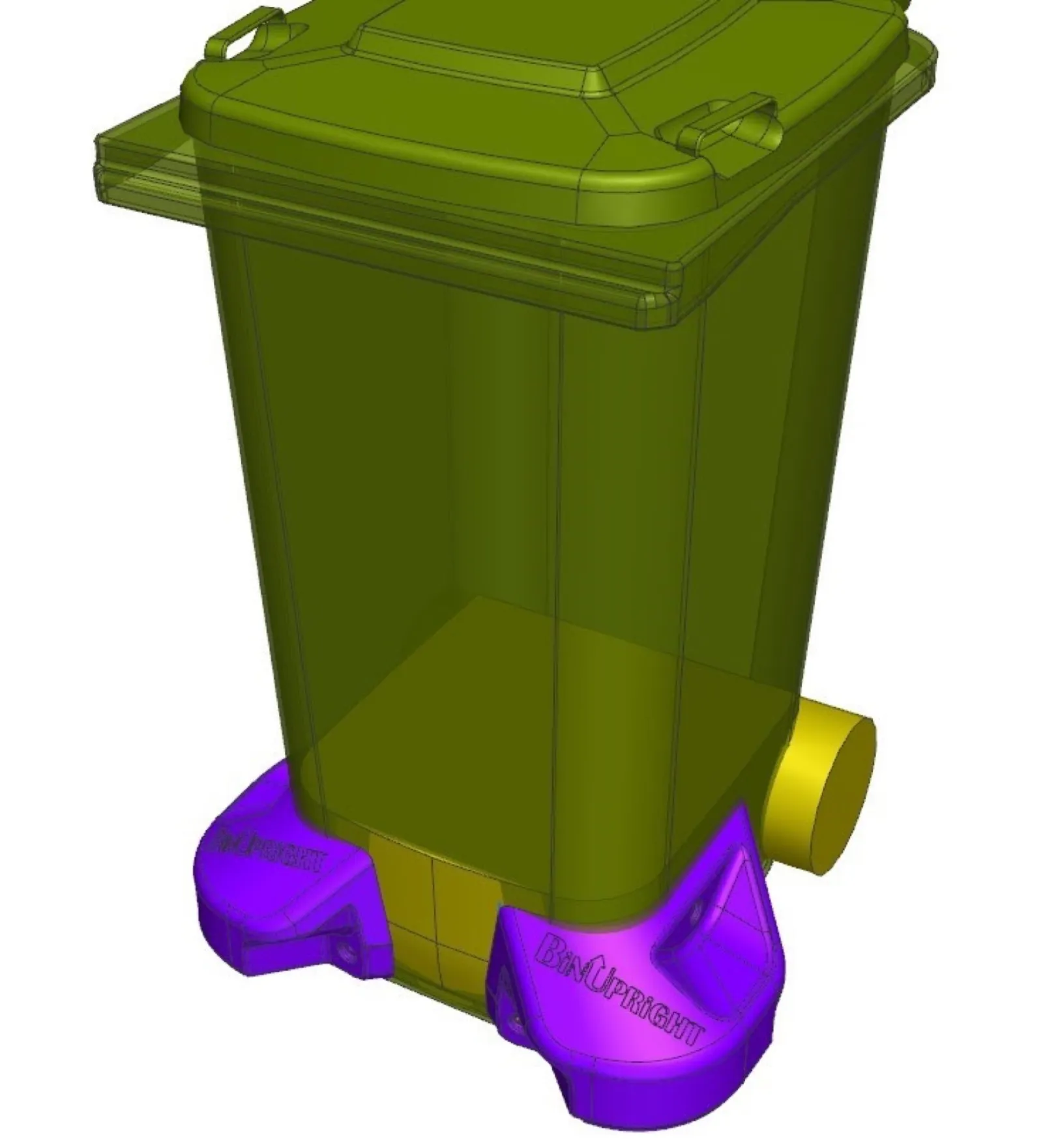 3D concept view of a wheelie bin with BinUpright stabilisers
